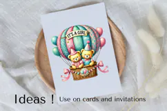 It’s a Girl Baby Balloon Clipart Cute Teddy Bears PNG Product Image 3