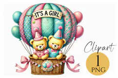 It’s a Girl Baby Balloon Clipart Cute Teddy Bears PNG Product Image 1