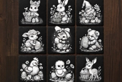 Easter Animals - Laser Engraving PNG Bundle for Coasters Product Image 1