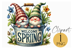 Welcome Spring Gnomes Clipart PNG Cute Seasonal Design Product Image 1