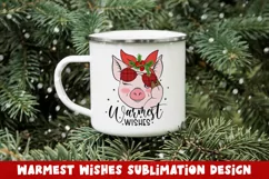 Christmas Sublimation, PNG. Warmest wishes, merry pig. Product Image 1