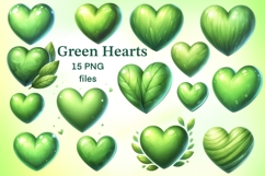 Green Hearts bundle. Green hearts PNG clipart Product Image 1