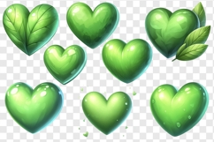 Green Hearts bundle. Green hearts PNG clipart Product Image 2