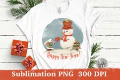 Snowman and Bunny Sublimation PNG design, Happy New Year Product Image 1