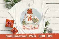 Snowman and Bunny Sublimation PNG design, Merry Christmas Product Image 1