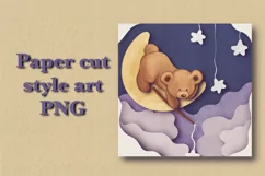 Cute teddy bear paper cut art style PNG Product Image 1