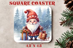 Watercolor Christmas square coaster sublimation Santa gnome Product Image 1