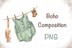 Boho baby watercolor composition PNG, nursery sublimation Product Image 1