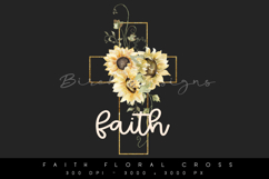 Faith Floral Sunflowers Cross PNG Design Product Image 1