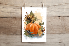 Watercolor pumpkin with fall flowers, acorns and berries Product Image 7