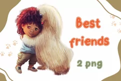 African American Boy and his Dog, Character Clipart, PNG Product Image 1