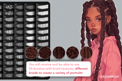 245 Procreate Hair Hairstyle Curly Braids Textures brushes Product Image 5