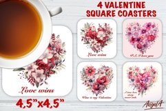 Valentine square coaster sublimation / floral heart / saying Product Image 1