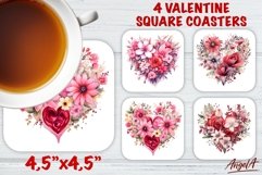 Valentine square coaster sublimation / floral heart / saying Product Image 1