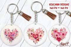 Heart flower round keychain sublimation / valentine keychain Product Image 1
