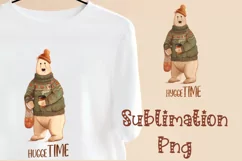 Polar Bear Sublimation PNG, Hygge Time, Bear, Coffee, Orange Product Image 1