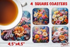 Square coaster sublimation / Floral coaster / daisy flowers Product Image 1