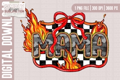 Camo Fire Checkered Mama with Bow Sublimation Design | Png | Product Image 1
