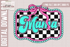 Turquoise and Pink Checkered Mama with Bow Sublimation Desig Product Image 1