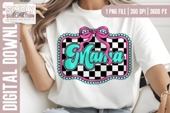 Turquoise and Pink Checkered Mama with Bow Sublimation Desig Product Image 2