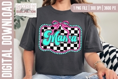 Turquoise and Pink Checkered Mama with Bow Sublimation Desig Product Image 3
