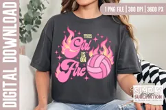 This Girl is on Fire, Pink Volleyball Design| Png | DTF Product Image 1