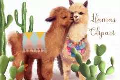 Llama Clipart, Cute Llamas, Alpaca Clipart, Cacti PNG Product Image 1