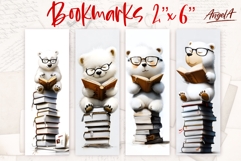 Printable kids bookmark, book stack with polar bear cartoon Product Image 1