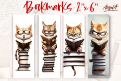 Printable kids bookmark sublimation, cat and book stack PNG Product Image 1