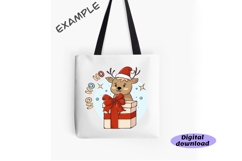 Cute cartoon reindeer with a gift box, Christmas deer png Product Image 3