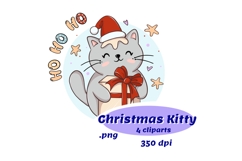 Cartoon Christmas Kitty with a gift box, Christmas cat png Product Image 1