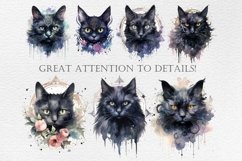 Celestial black cats clipart, Fantasy watercolor black cats Product Image 3