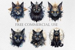 Celestial black cats clipart, Fantasy watercolor black cats Product Image 2