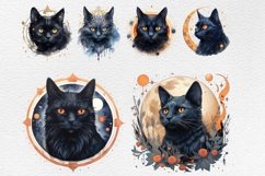 Celestial black cats clipart, Fantasy watercolor black cats Product Image 4