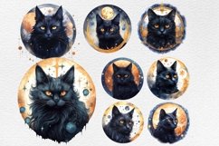Celestial black cats clipart, Fantasy watercolor black cats Product Image 5