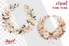 Floral wreath clipart, boho flowers wedding wreath PNG Product Image 1