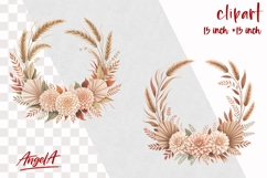 Floral wreath clipart, boho flowers wedding wreath PNG Product Image 1