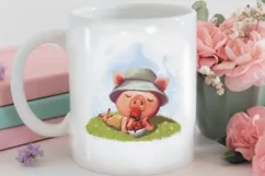 Cute Pig with strawberry PNG, Summer time sublimation design Product Image 3