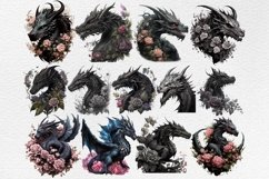 48 Black Dragon Clipart, Fantasy Clipart, Watercolor Dragon Product Image 5