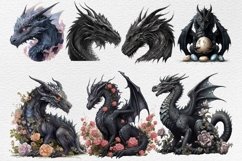 48 Black Dragon Clipart, Fantasy Clipart, Watercolor Dragon Product Image 6