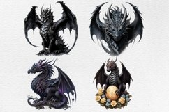 48 Black Dragon Clipart, Fantasy Clipart, Watercolor Dragon Product Image 8