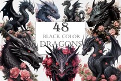 48 Black Dragon Clipart, Fantasy Clipart, Watercolor Dragon Product Image 1