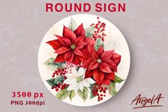 Christmas decor / flower round sublimation sign / poinsettia Product Image 1