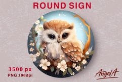 Watercolor round sublimation, owl sublimation, spring flower Product Image 1