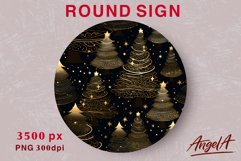 Christmas round sublimation, gold christmas tree pattern png Product Image 1
