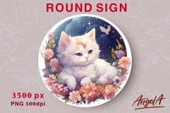 Watercolor round sublimation, baby cat sublimation, flower Product Image 1