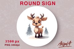 Christmas round sublimation design, cute christmas deer PNG Product Image 1