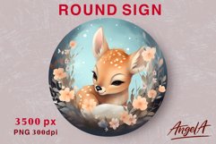 Watercolor round sublimation, baby deer png Product Image 1