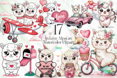 In Love Alpacas Watercolor Clipart Product Image 1