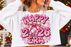 Happy 2026 Era PNG | Pink Disco Ball Coquette New Year PNg Product Image 2